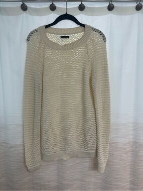 Massimo Dutti Cream Open-Knit Crewneck Sweater